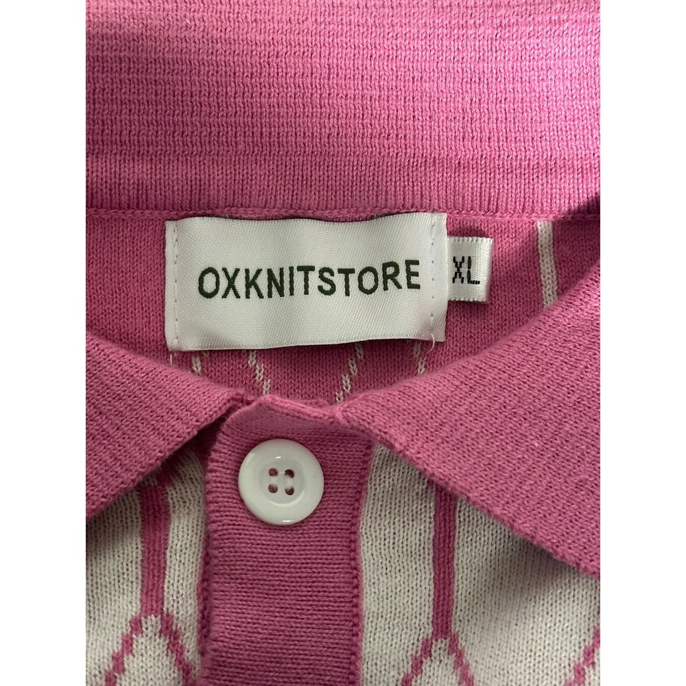 OXKNITSTORE Polo Short Sleeve Mens Knit Top Pink White, Size XL Golf Preppy - Picture 11 of 14